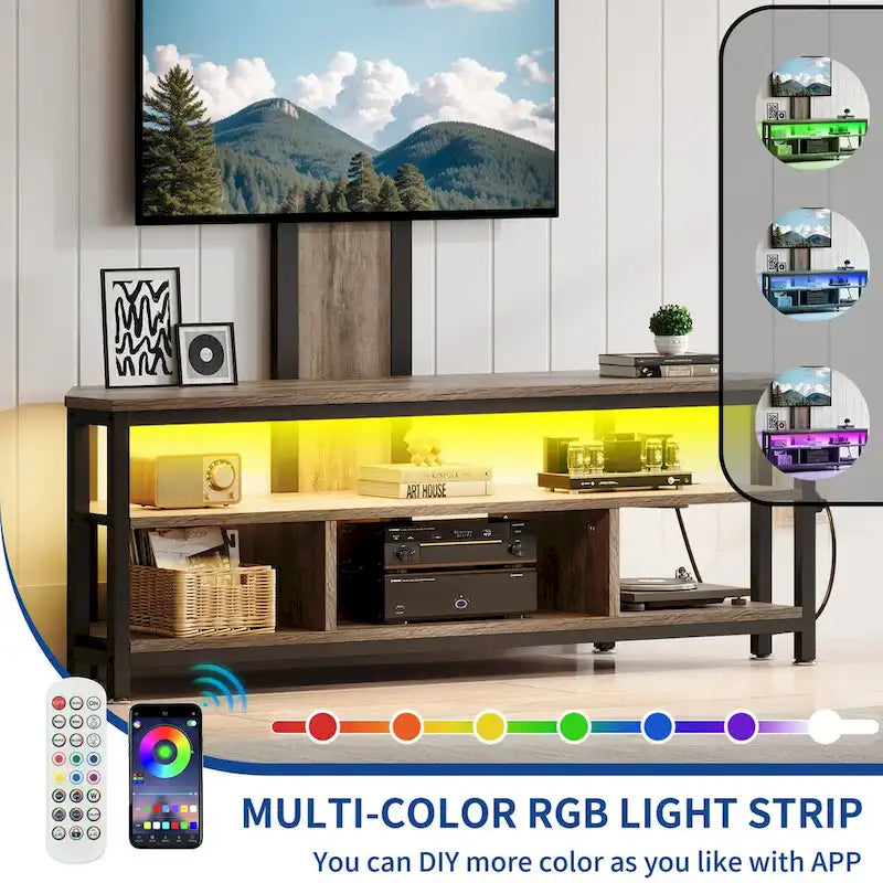 Supporto TV con luce LED Moasis con supporto, presa di corrente e porta USB per TV fino a 70