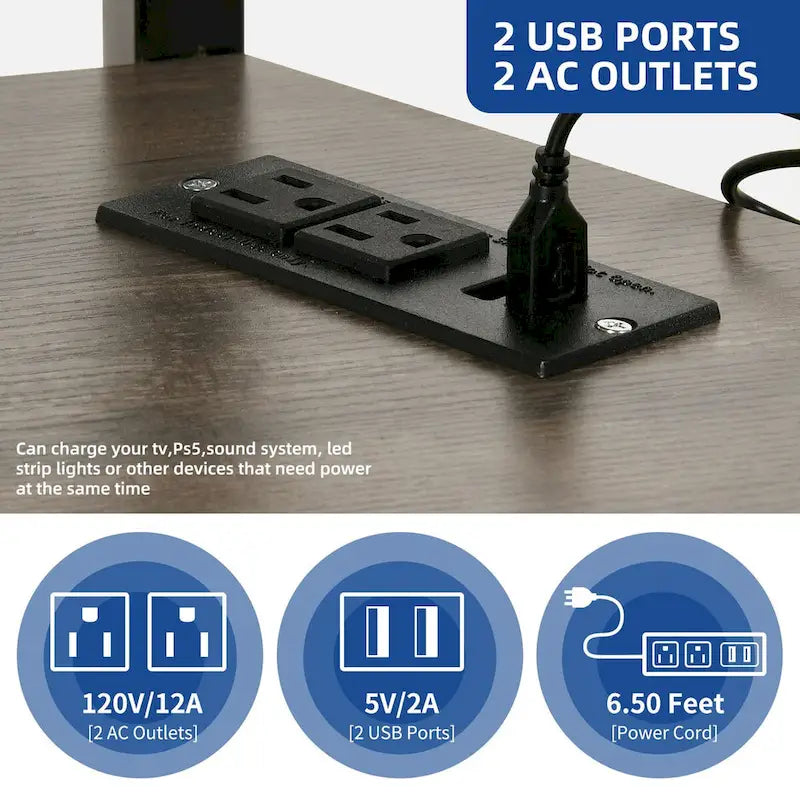 Supporto TV con luce LED Moasis con supporto, presa di corrente e porta USB per TV fino a 70