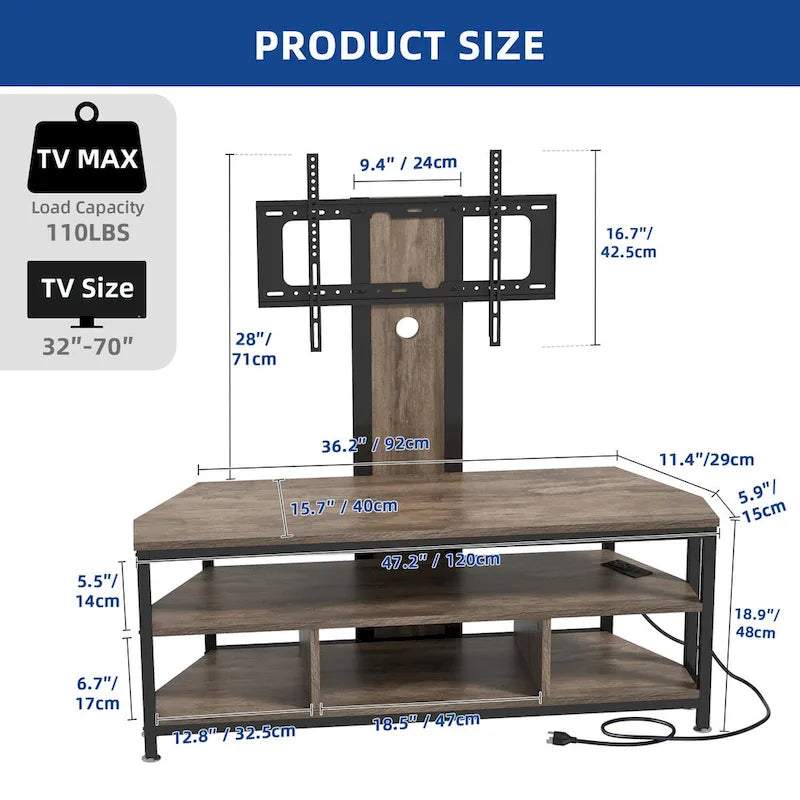 Supporto TV con luce LED Moasis con supporto, presa di corrente e porta USB per TV fino a 70