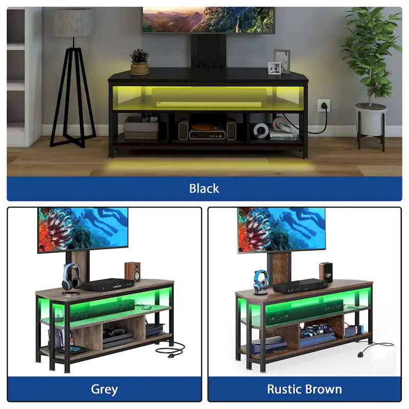 Supporto TV con luce LED Moasis con supporto, presa di corrente e porta USB per TV fino a 70