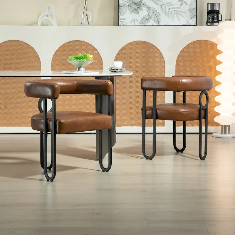 Sedia da pranzo, sedia a botte, poltrona da cucina, set di 2 sedie da soggiorno, con rivestimento in tessuto PU dal design contemporaneo