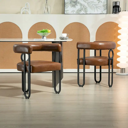 Sedia da pranzo, sedia a botte, poltrona da cucina, set di 2 sedie da soggiorno, con rivestimento in tessuto PU dal design contemporaneo