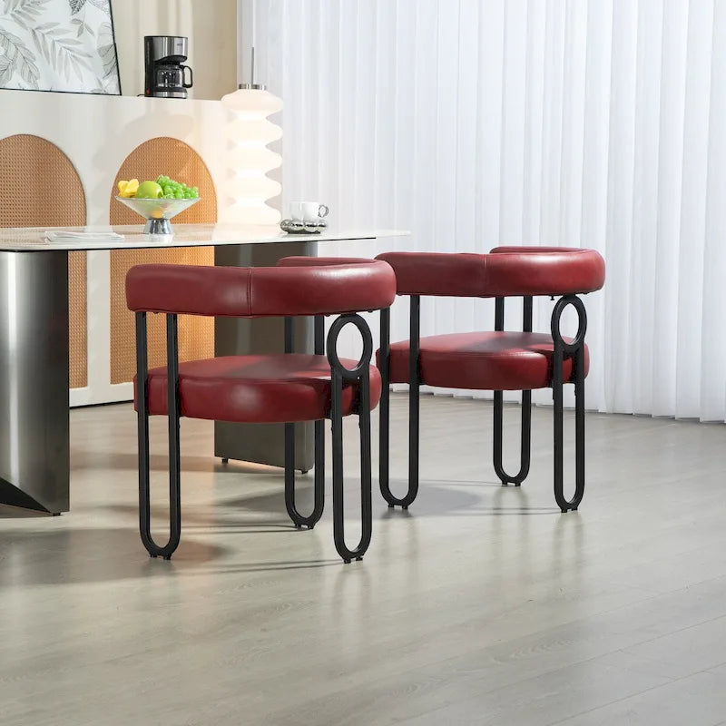Sedia da pranzo, sedia a botte, poltrona da cucina, set di 2 sedie da soggiorno, con rivestimento in tessuto PU dal design contemporaneo