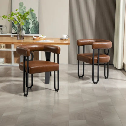 Sedia da pranzo, sedia a botte, poltrona da cucina, set di 2 sedie da soggiorno, con rivestimento in tessuto PU dal design contemporaneo