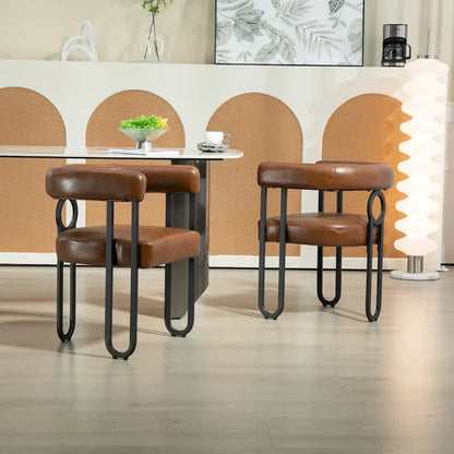 Sedia da pranzo, sedia a botte, poltrona da cucina, set di 2 sedie da soggiorno, con rivestimento in tessuto PU dal design contemporaneo