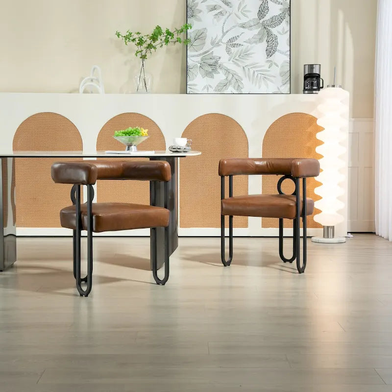 Sedia da pranzo, sedia a botte, poltrona da cucina, set di 2 sedie da soggiorno, con rivestimento in tessuto PU dal design contemporaneo