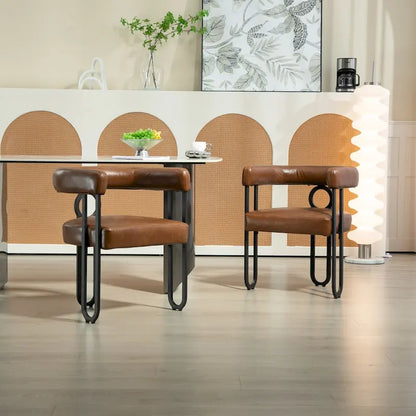 Sedia da pranzo, sedia a botte, poltrona da cucina, set di 2 sedie da soggiorno, con rivestimento in tessuto PU dal design contemporaneo