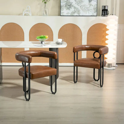 Sedia da pranzo, sedia a botte, poltrona da cucina, set di 2 sedie da soggiorno, con rivestimento in tessuto PU dal design contemporaneo