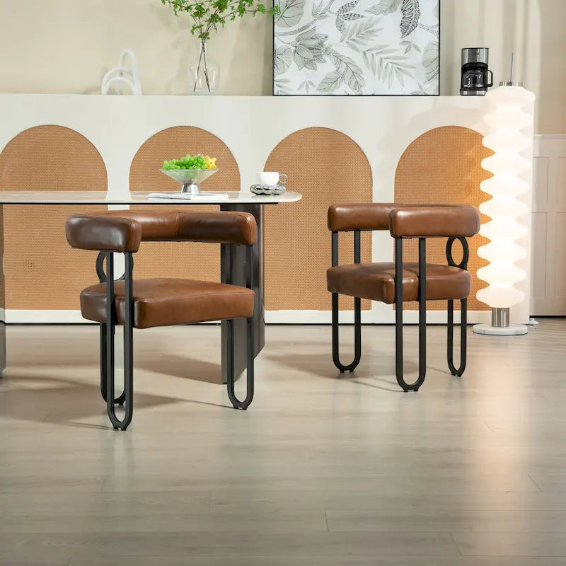 Sedia da pranzo, sedia a botte, poltrona da cucina, set di 2 sedie da soggiorno, con rivestimento in tessuto PU dal design contemporaneo