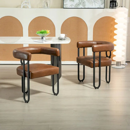 Sedia da pranzo, sedia a botte, poltrona da cucina, set di 2 sedie da soggiorno, con rivestimento in tessuto PU dal design contemporaneo