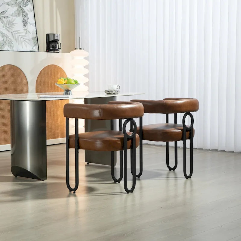 Sedia da pranzo, sedia a botte, poltrona da cucina, set di 2 sedie da soggiorno, con rivestimento in tessuto PU dal design contemporaneo