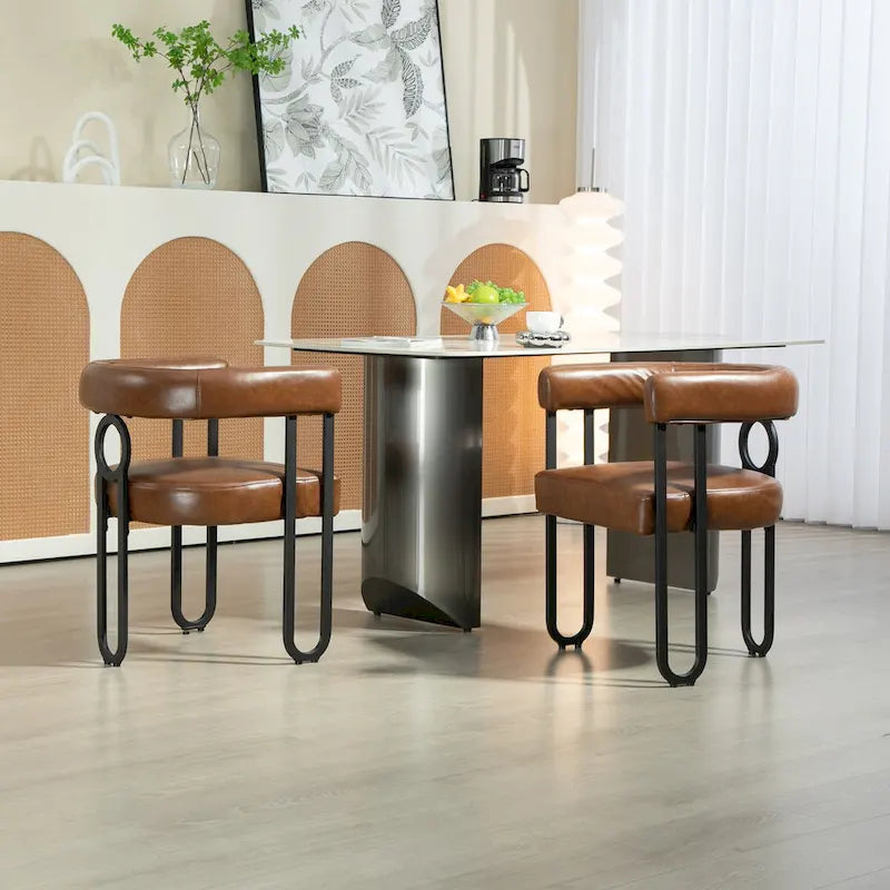 Sedia da pranzo, sedia a botte, poltrona da cucina, set di 2 sedie da soggiorno, con rivestimento in tessuto PU dal design contemporaneo