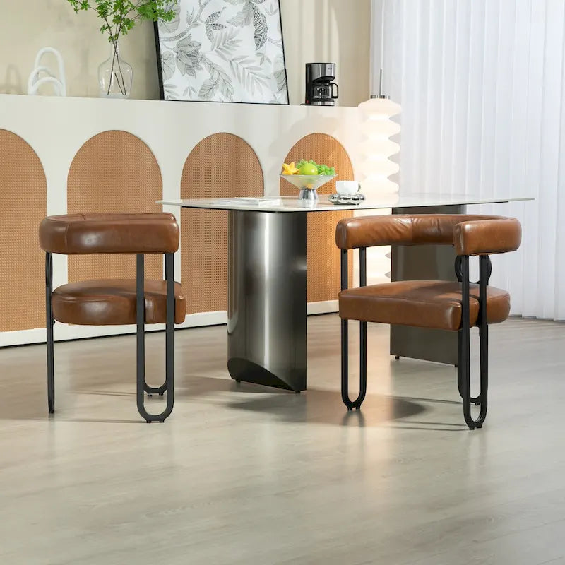Sedia da pranzo, sedia a botte, poltrona da cucina, set di 2 sedie da soggiorno, con rivestimento in tessuto PU dal design contemporaneo