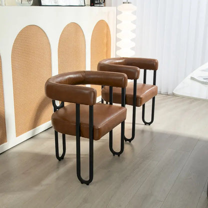 Sedia da pranzo, sedia a botte, poltrona da cucina, set di 2 sedie da soggiorno, con rivestimento in tessuto PU dal design contemporaneo