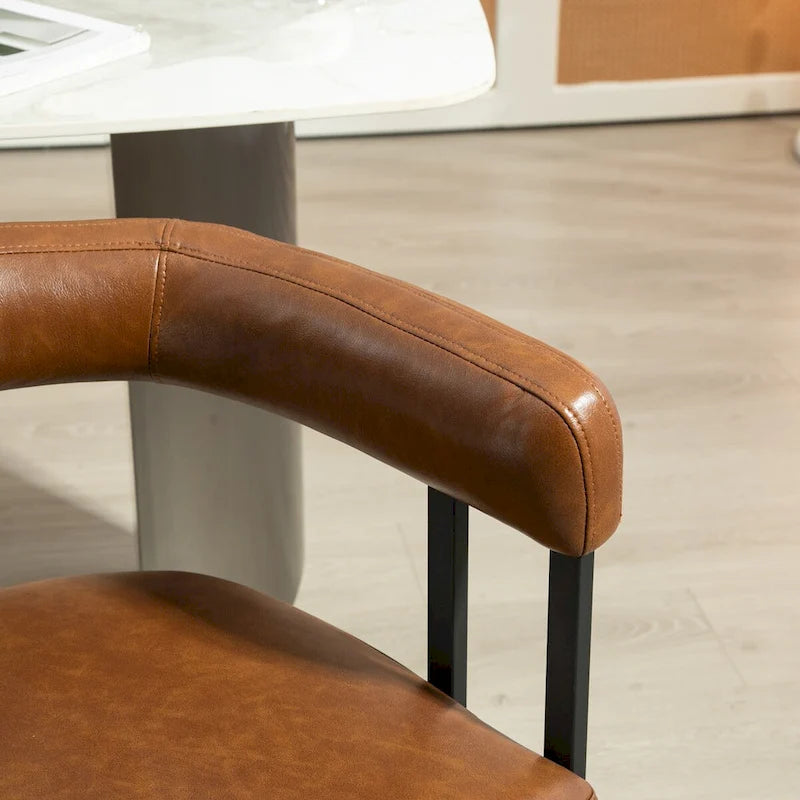 Sedia da pranzo, sedia a botte, poltrona da cucina, set di 2 sedie da soggiorno, con rivestimento in tessuto PU dal design contemporaneo