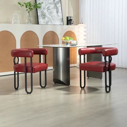 Sedia da pranzo, sedia a botte, poltrona da cucina, set di 2 sedie da soggiorno, con rivestimento in tessuto PU dal design contemporaneo