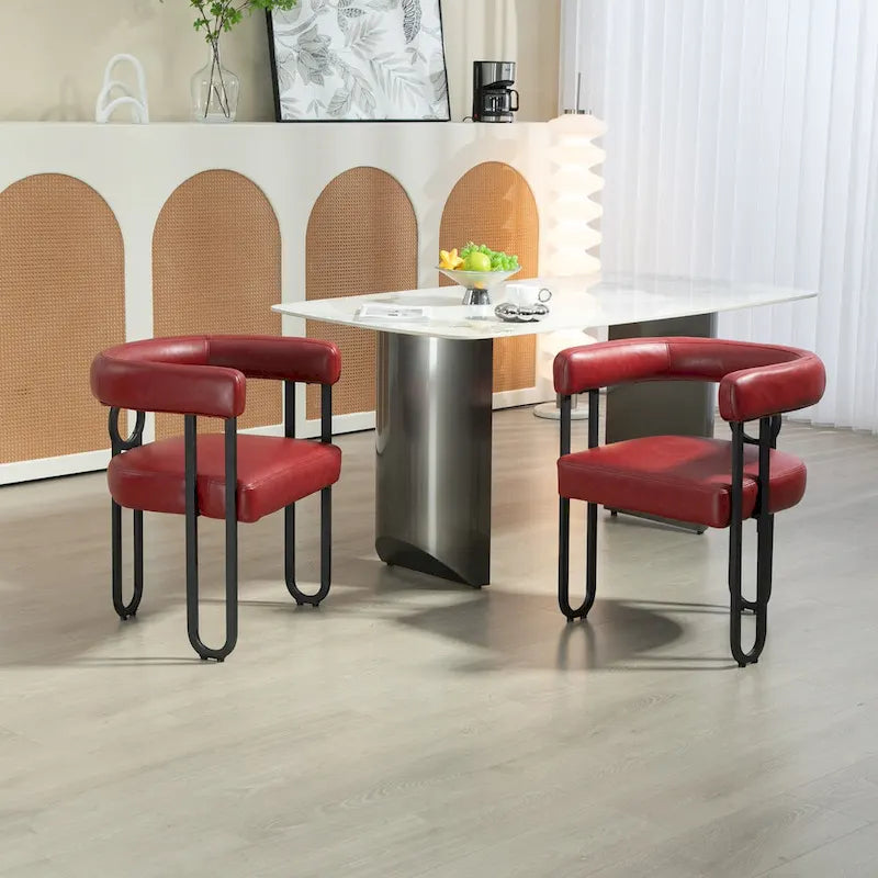 Sedia da pranzo, sedia a botte, poltrona da cucina, set di 2 sedie da soggiorno, con rivestimento in tessuto PU dal design contemporaneo