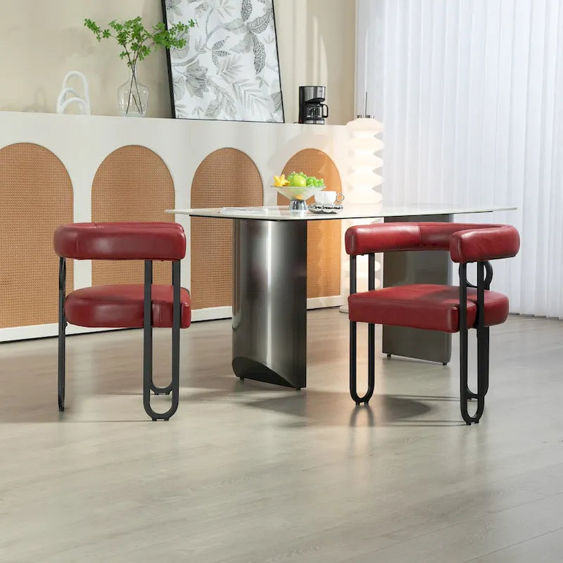 Sedia da pranzo, sedia a botte, poltrona da cucina, set di 2 sedie da soggiorno, con rivestimento in tessuto PU dal design contemporaneo