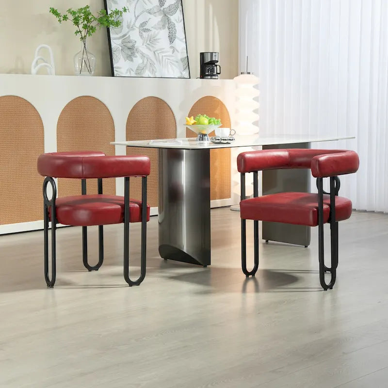 Sedia da pranzo, sedia a botte, poltrona da cucina, set di 2 sedie da soggiorno, con rivestimento in tessuto PU dal design contemporaneo