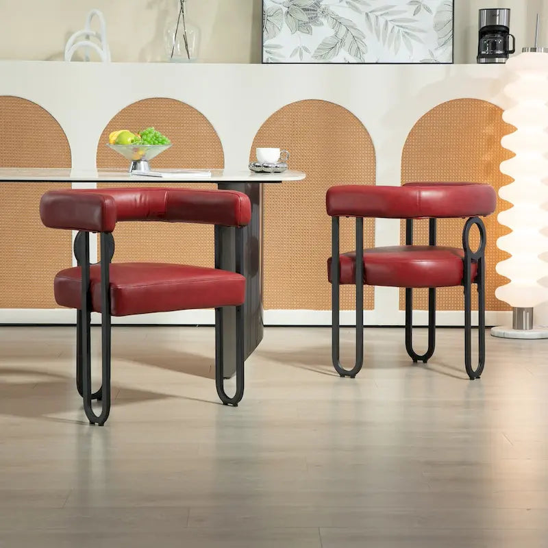 Sedia da pranzo, sedia a botte, poltrona da cucina, set di 2 sedie da soggiorno, con rivestimento in tessuto PU dal design contemporaneo