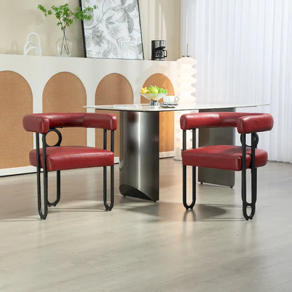 Sedia da pranzo, sedia a botte, poltrona da cucina, set di 2 sedie da soggiorno, con rivestimento in tessuto PU dal design contemporaneo