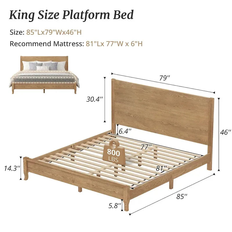 Letto con piattaforma in legno massello LUE BONA con testiera, letto matrimoniale, struttura in legno rustico, mobili per camera da letto