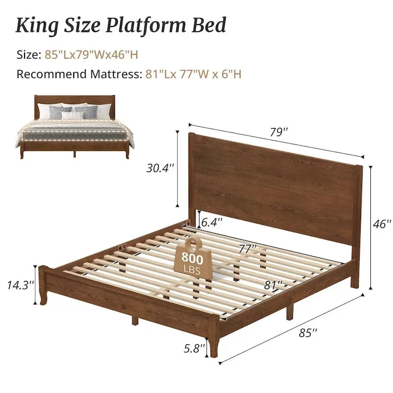 Letto con piattaforma in legno massello LUE BONA con testiera, letto matrimoniale, struttura in legno rustico, mobili per camera da letto