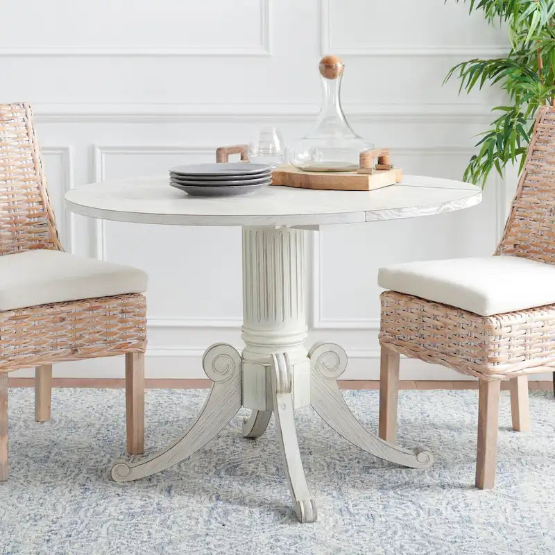 SAFAVIEH Jeane Antique White Drop Leaf Dining Table - 43   W x 43   D x 31   H - 43Wx43Dx31H