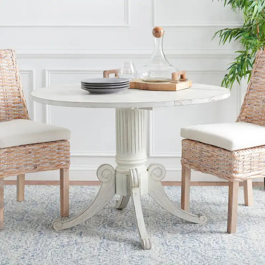 SAFAVIEH Jeane Antique White Drop Leaf Dining Table - 43   W x 43   D x 31   H - 43Wx43Dx31H