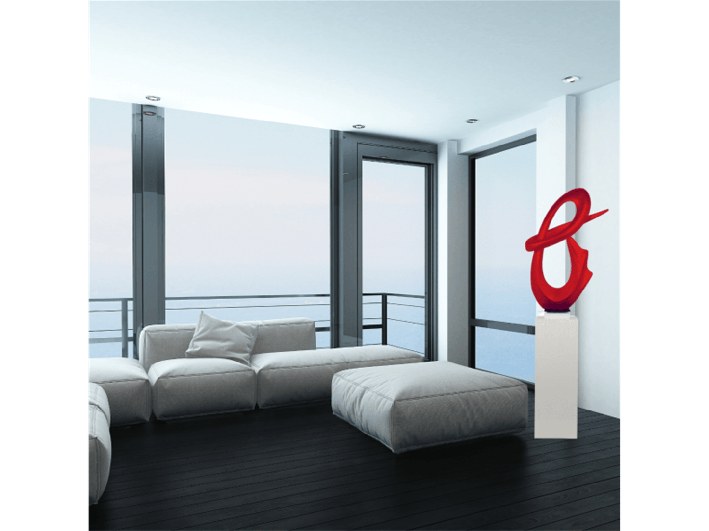 SCULTURA ASTRATTA FLEX IN ROSSO METALLIZZATO // BASE BIANCA