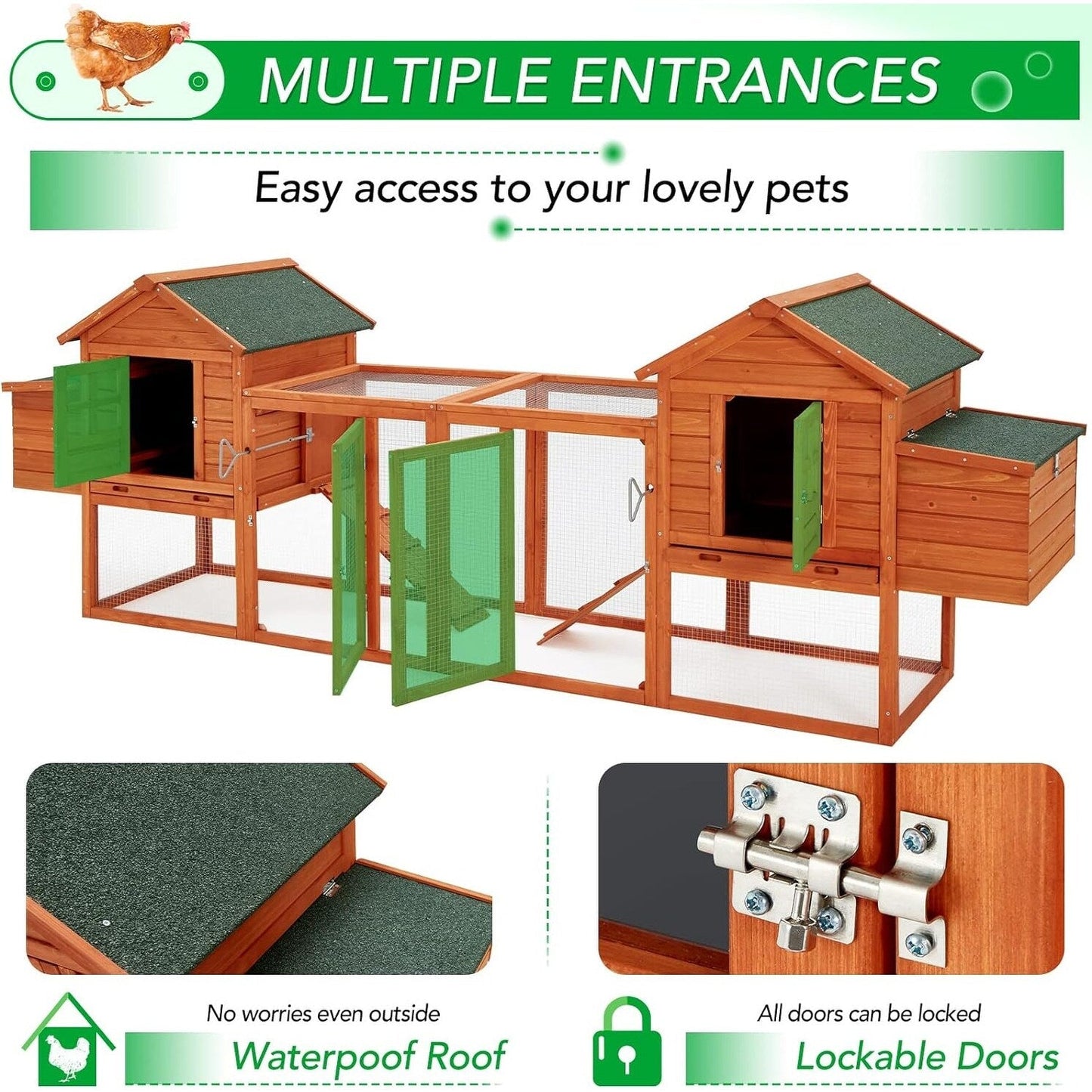 AECOJOY 144'' Grande pollaio con recinto in legno Gabbia per pollame