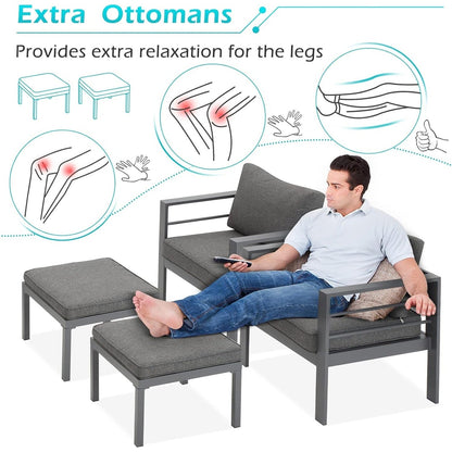 AECOJOY Set di mobili da giardino in alluminio da 7 pezzi, set da conversazione all'aperto