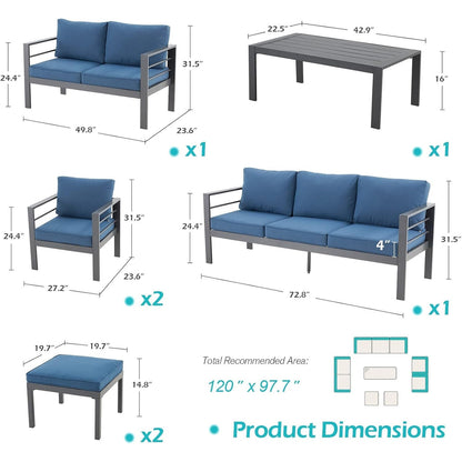 AECOJOY Set di mobili da giardino in alluminio da 7 pezzi, set da conversazione all'aperto