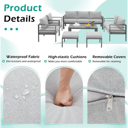 AECOJOY Set di mobili da giardino in alluminio da 7 pezzi, set da conversazione all'aperto