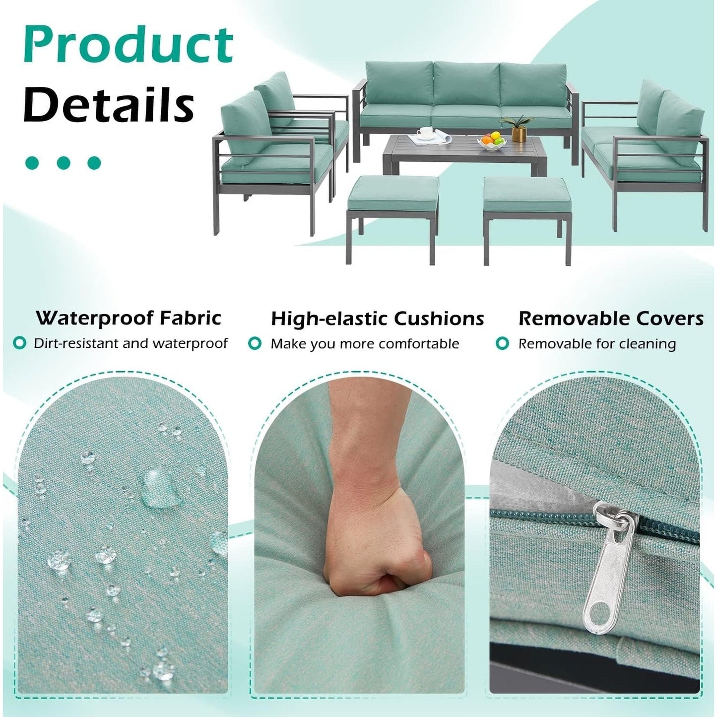 AECOJOY Set di mobili da giardino in alluminio da 7 pezzi, set da conversazione all'aperto