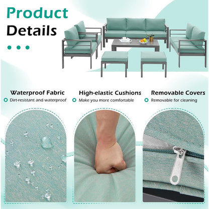 AECOJOY Set di mobili da giardino in alluminio da 7 pezzi, set da conversazione all'aperto