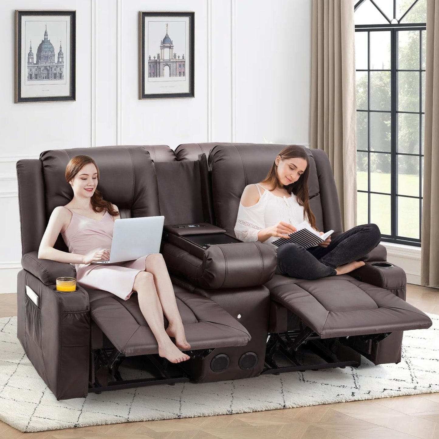 Divano reclinabile AECOJOY manuale per camper, divano reclinabile in PU per home theater con console