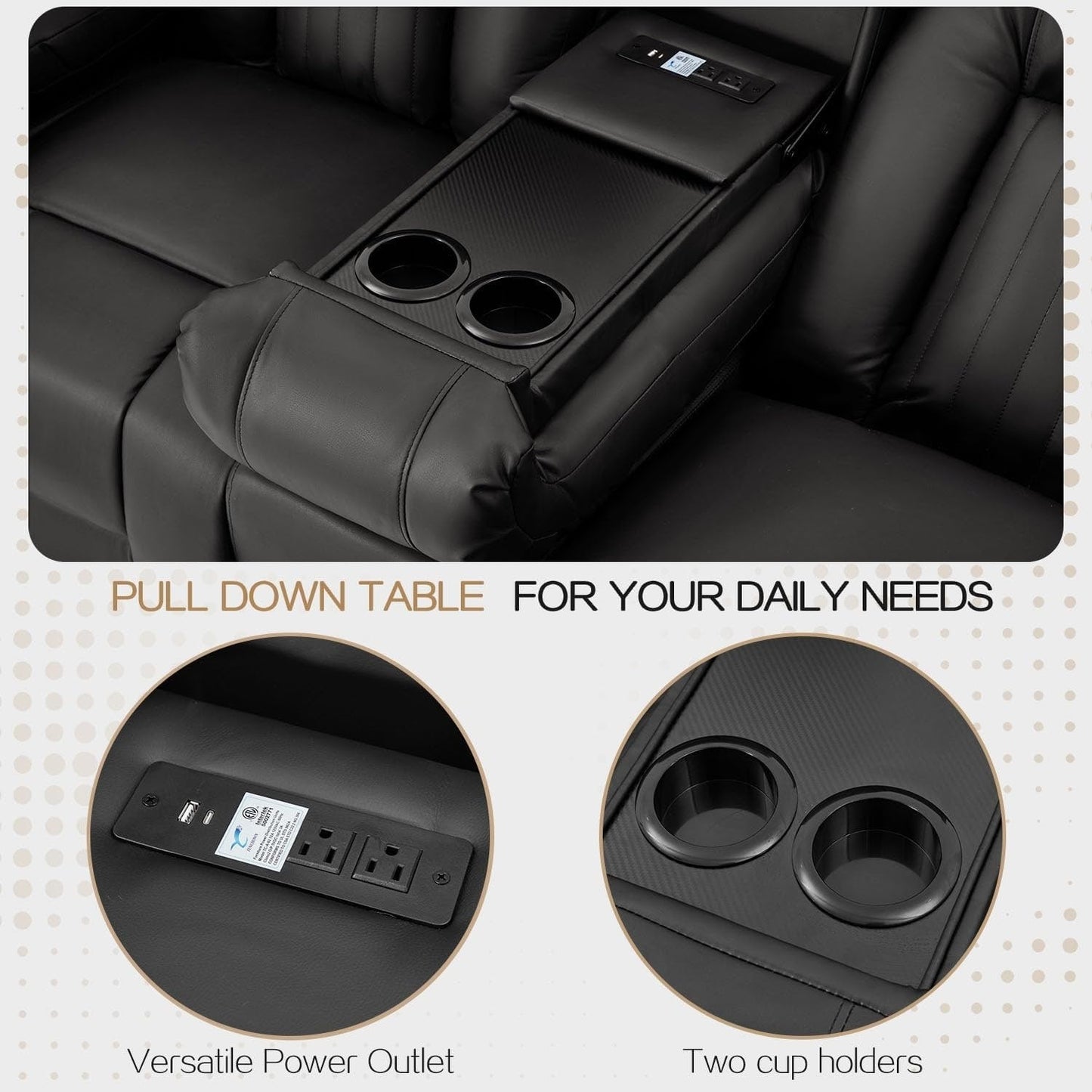 Divano reclinabile AECOJOY manuale per camper, divano reclinabile in PU per home theater con console