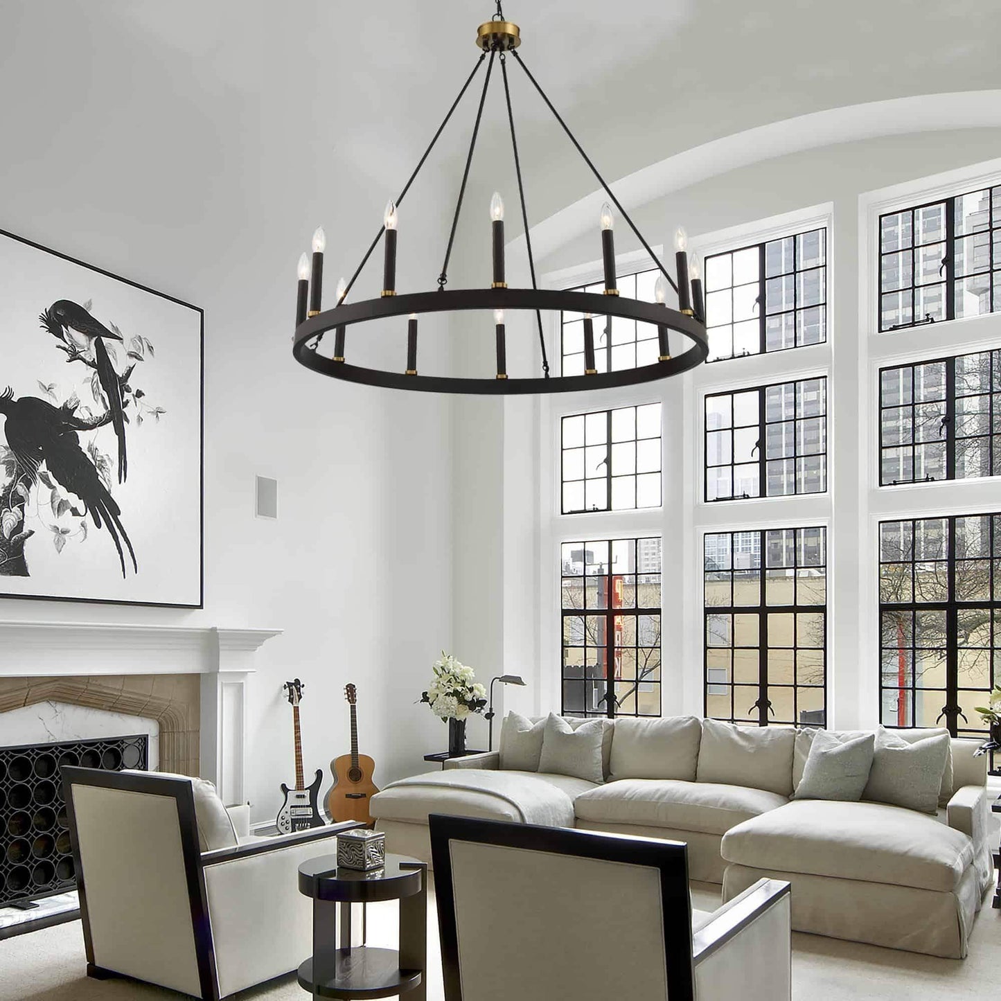 Lampadario a ruota di carro Acroma Farmhouse da 12 luci, 40 pollici, con UL - 40'' P x 138'' H