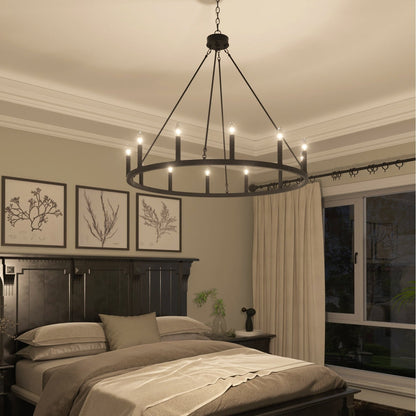 Lampadario a ruota di carro Acroma Farmhouse da 12 luci, 40 pollici, con UL - 40'' P x 138'' H