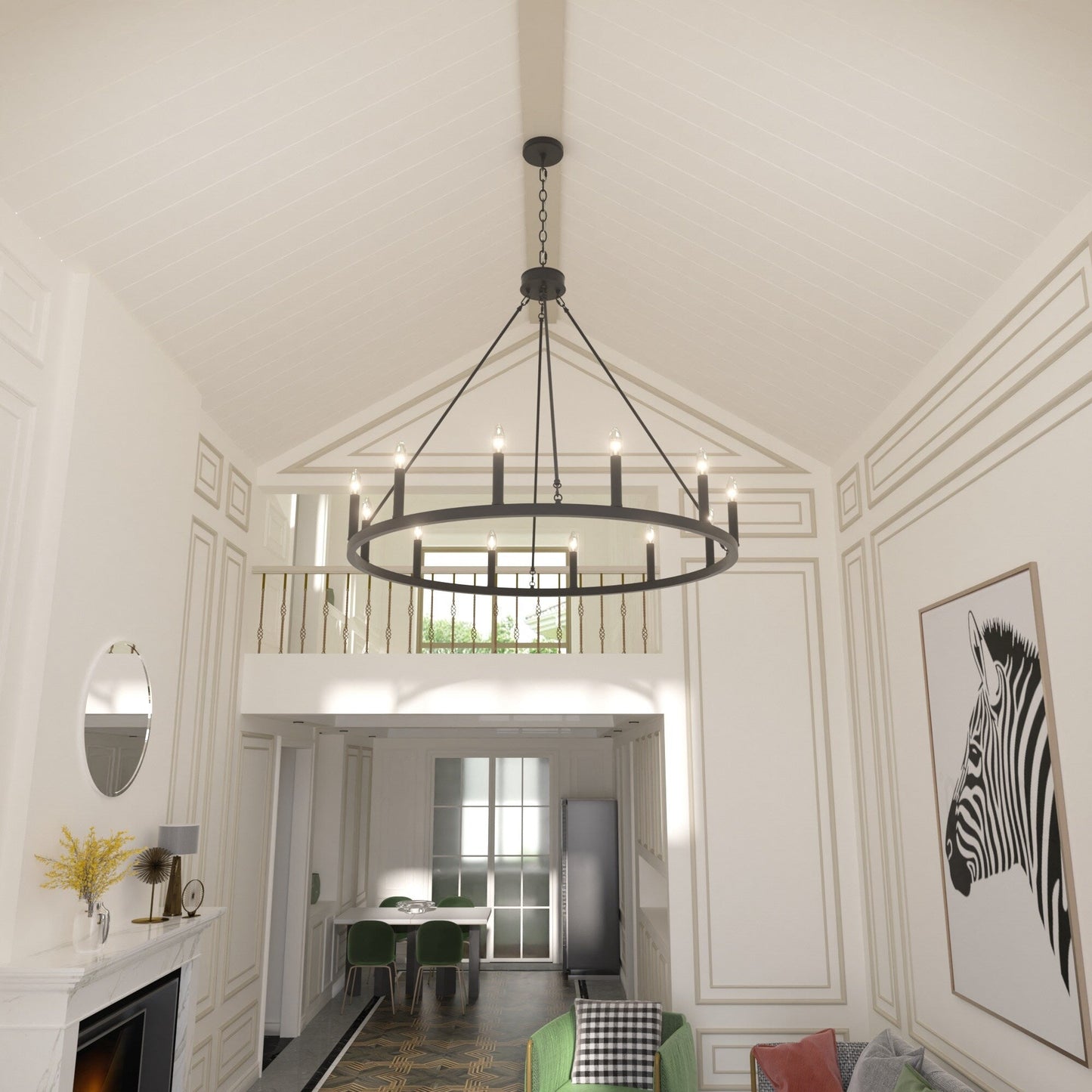 Lampadario a ruota di carro Acroma Farmhouse da 12 luci, 40 pollici, con UL - 40'' P x 138'' H