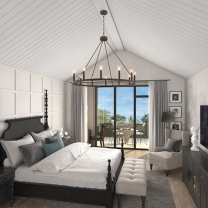 Lampadario a ruota di carro Acroma Farmhouse da 12 luci, 40 pollici, con UL - 40'' P x 138'' H