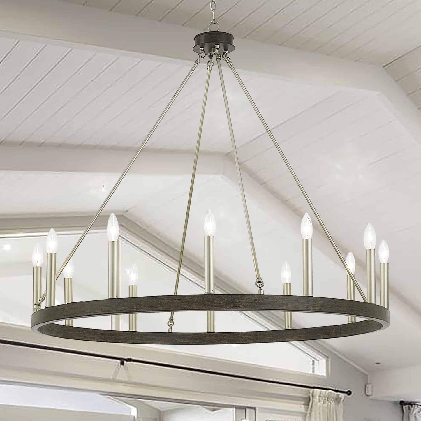 Lampadario a ruota di carro Acroma Farmhouse da 12 luci, 40 pollici, con UL - 40'' P x 138'' H