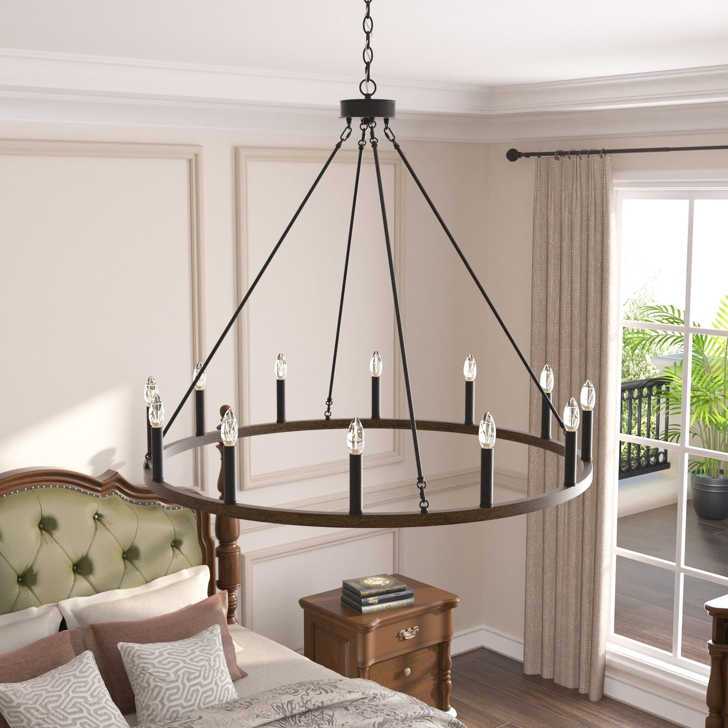 Lampadario a ruota di carro Acroma Farmhouse da 12 luci, 40 pollici, con UL - 40'' P x 138'' H