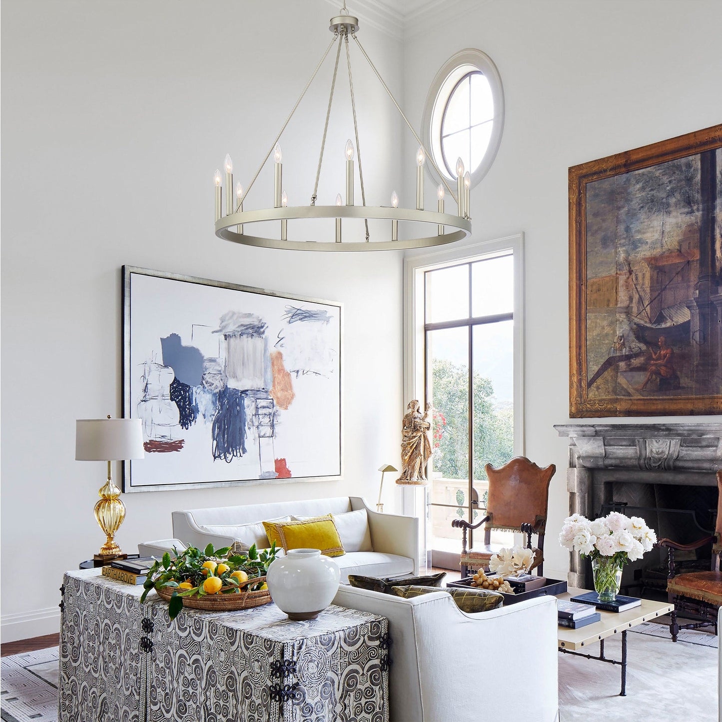 Lampadario a ruota di carro Acroma Farmhouse da 12 luci, 40 pollici, con UL - 40'' P x 138'' H