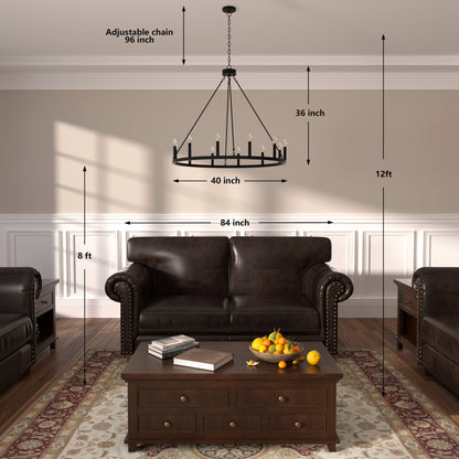 Lampadario a ruota di carro Acroma Farmhouse da 12 luci, 40 pollici, con UL - 40'' P x 138'' H