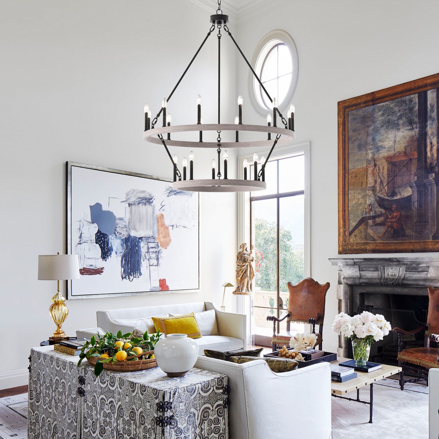 Lampadario Acroma da 20 luci moderno stile fattoria da 40 pollici a forma di ruota di carro con UL