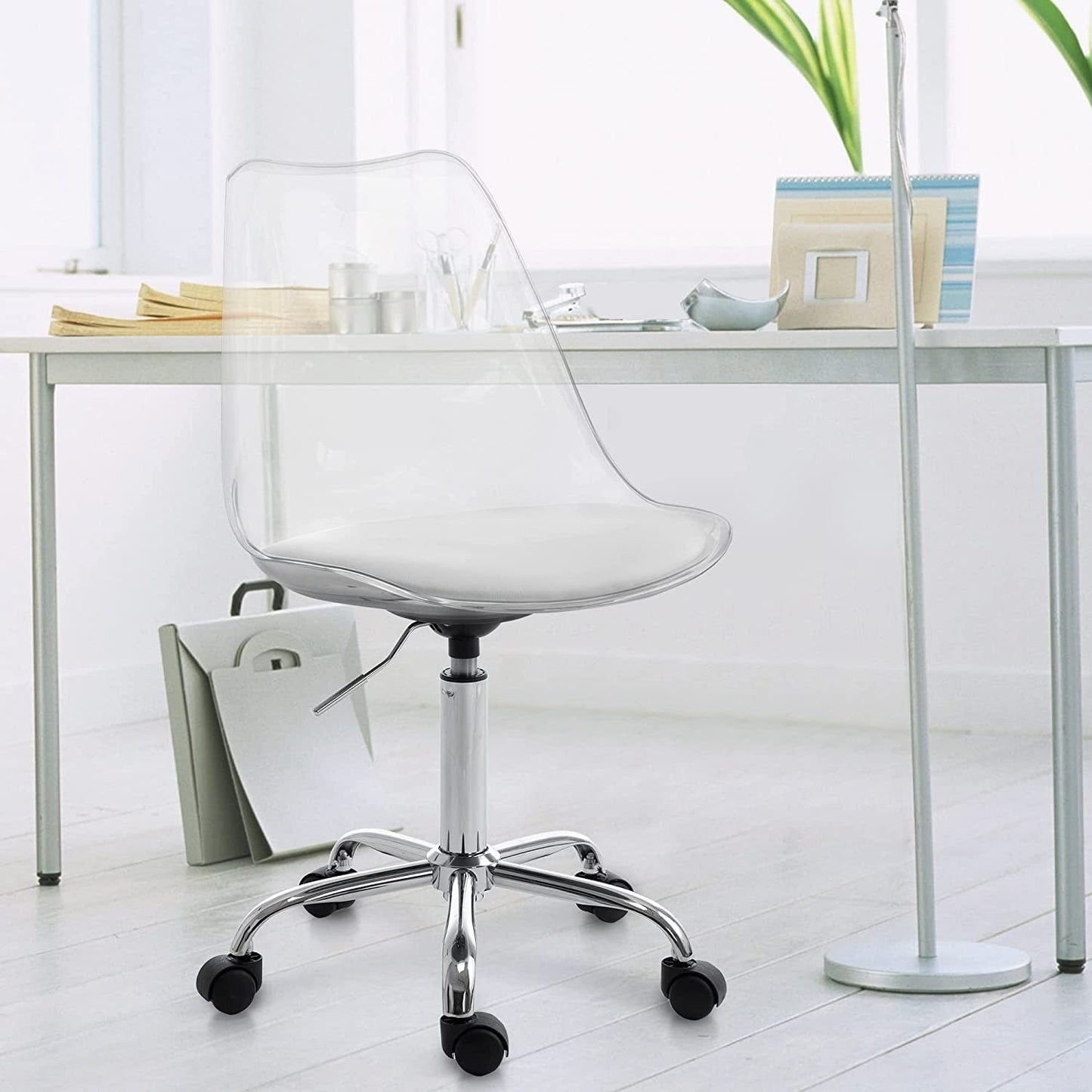 Sedia girevole in acrilico con altezza regolabile senza braccioli per ufficio domestico