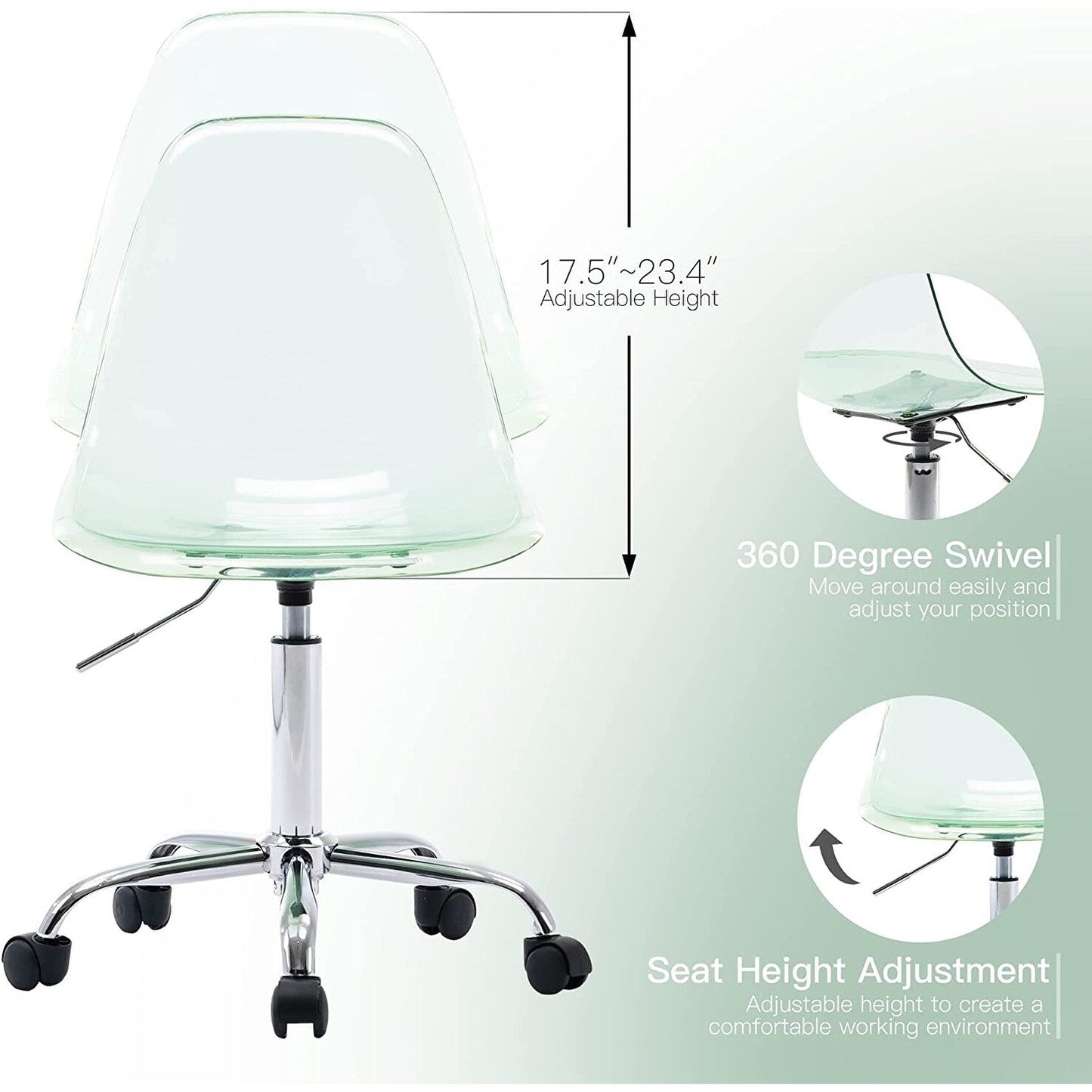 Sedia girevole in acrilico con altezza regolabile senza braccioli per ufficio domestico