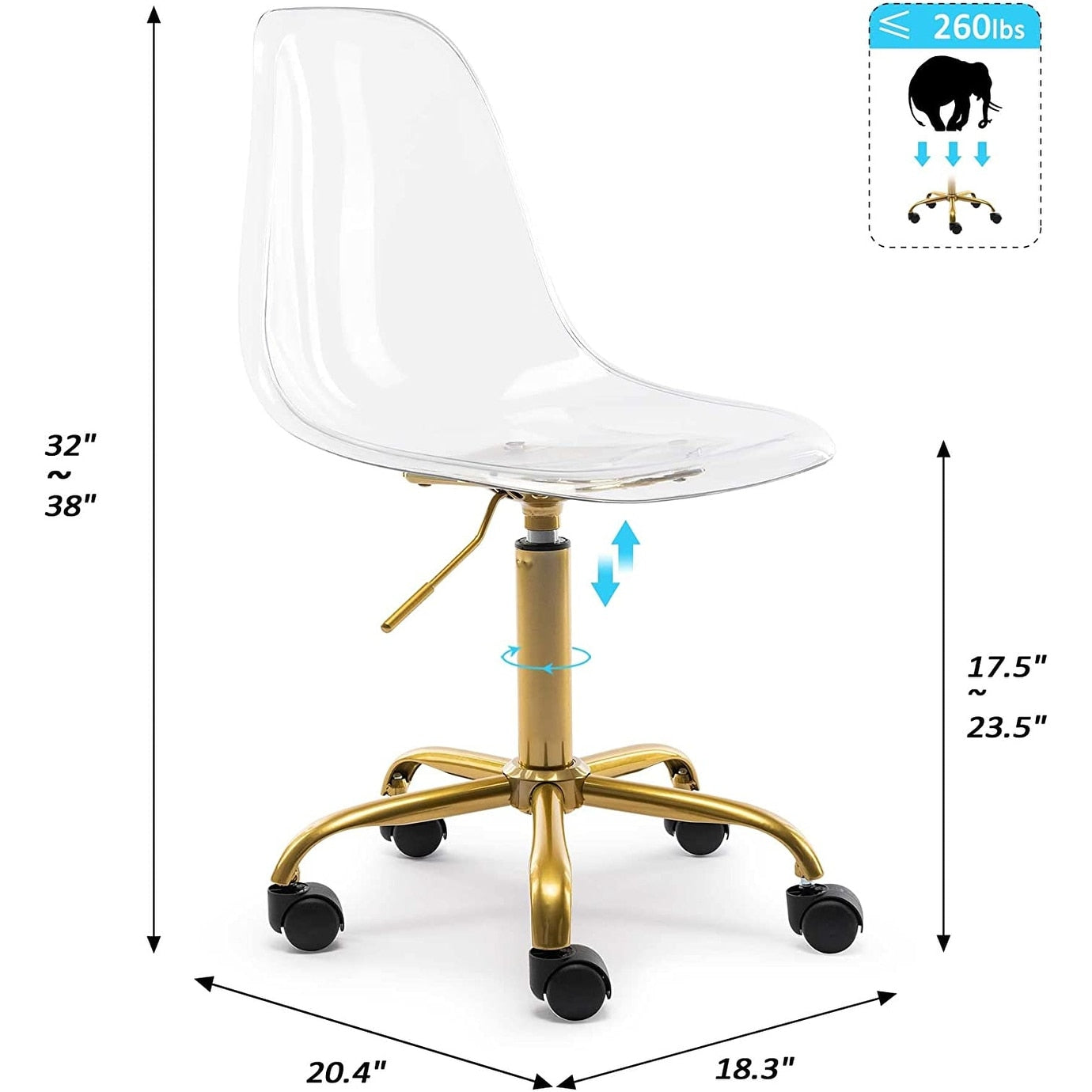 Sedia girevole in acrilico con altezza regolabile senza braccioli per ufficio domestico